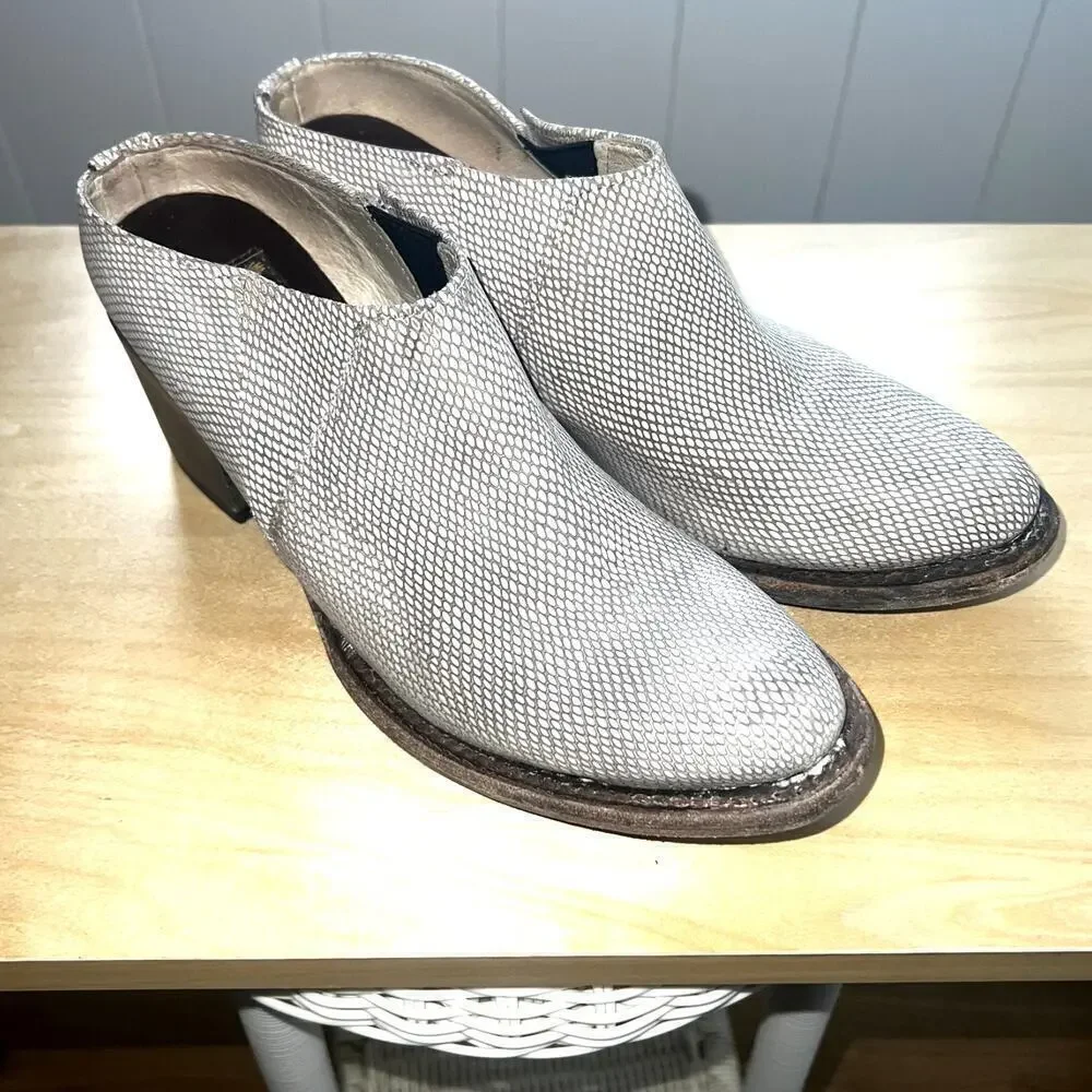 Freebird by Steven Shae Cream‎ Lizard Leather Mule Booties SZ 7